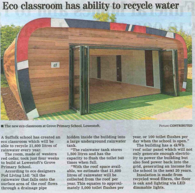 Image of Grove Primary School : Eco classroom has ability to recycle water