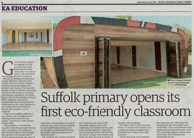 Image of Grove Primary : First eco-friendly classroom in Suffolk
