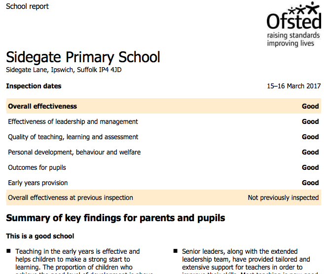 Image of Sidegate : GOOD OfSTED Report