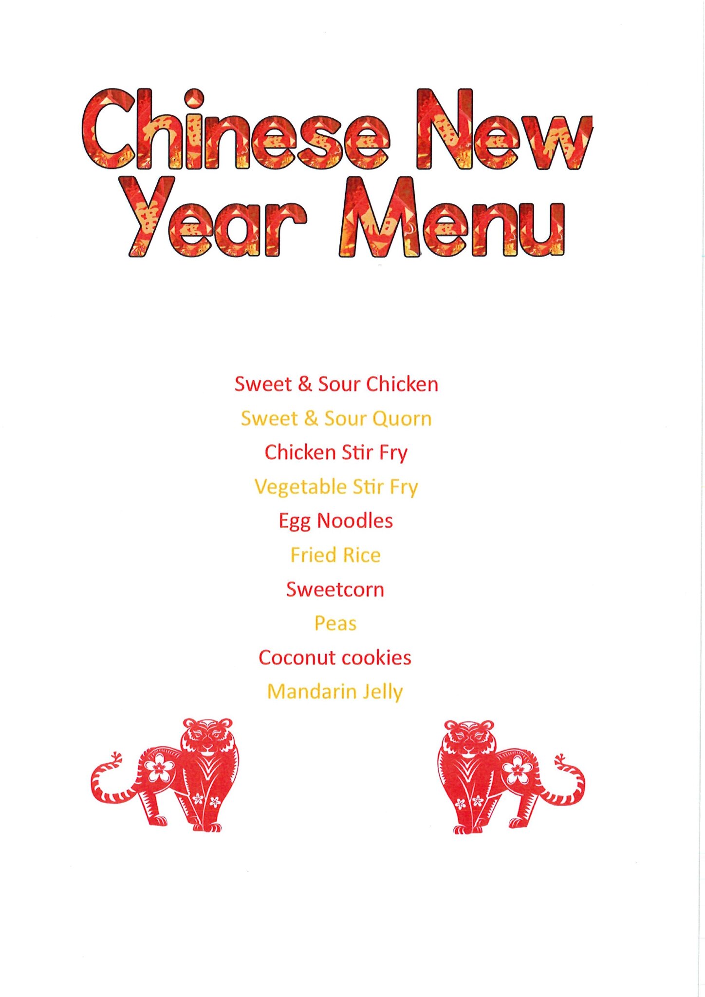 Image of Chinese New Year Menu - Wednesday 29th January