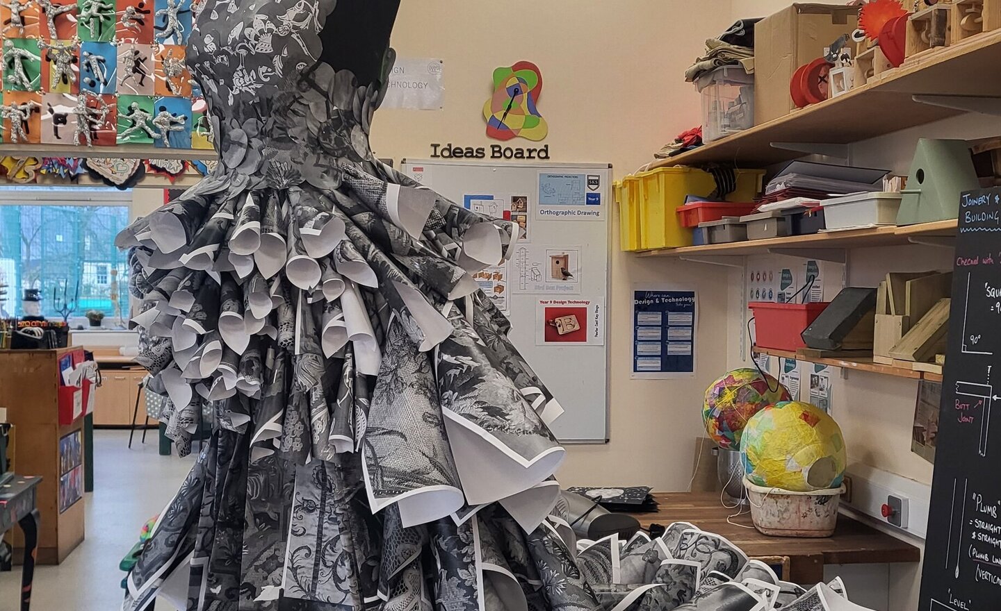 Image of Paper dress design based on Our visit to the Bowes Museum.