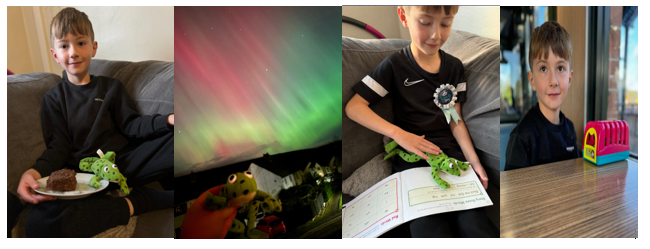 Image of Birthday cake, story books and the Northern lights