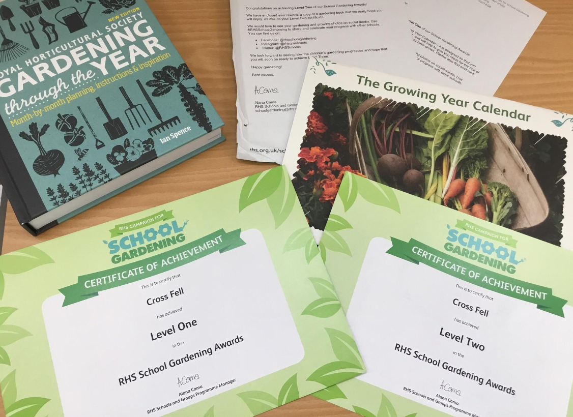 Image of Cross Fell receive RHS School Gardening level 2 award.