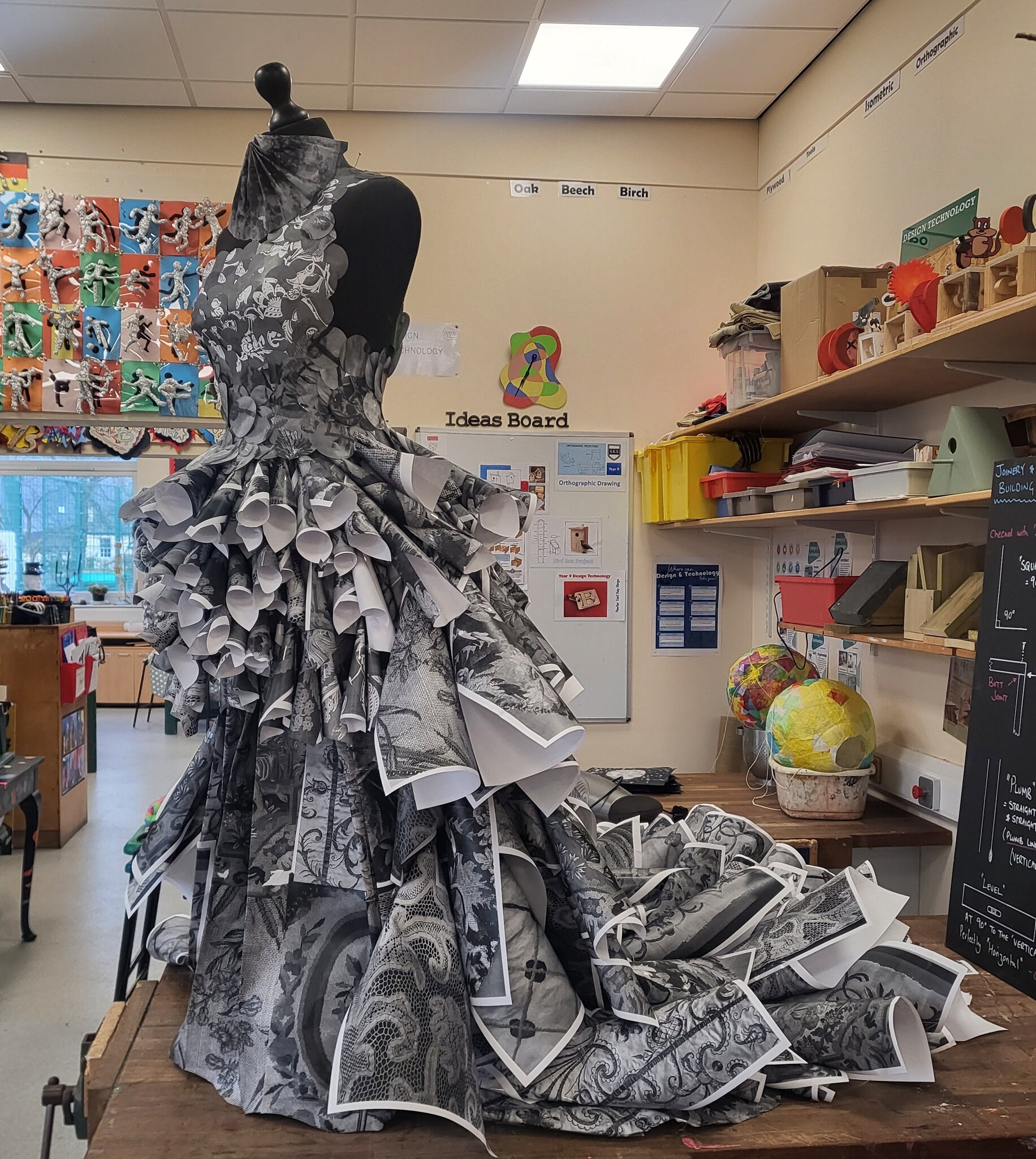 Image of Paper dress design based on Our visit to the Bowes Museum.