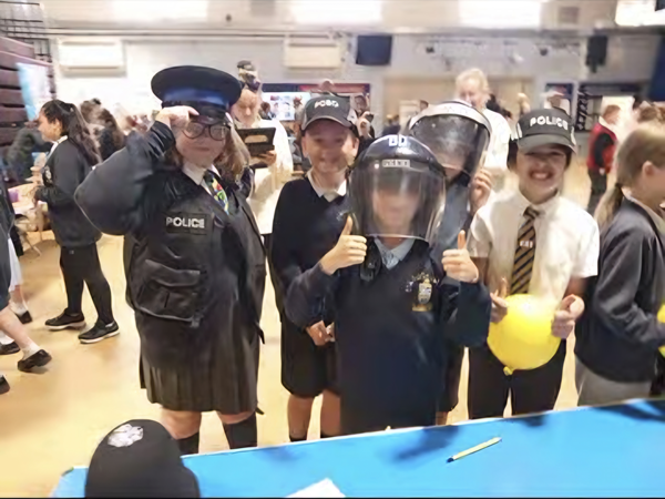 Group of pupils dressed as Police Officers for Anchorsholme Academy's Careers Fair 2025