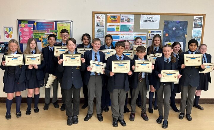 Image of Year 7 pupils awarded with Bronze and Silver Light Point award certificates