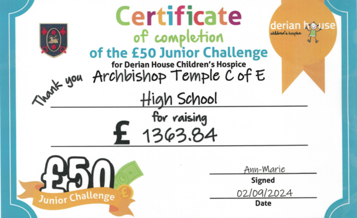 Image of Pupils and staff raise over £1300 for Derian House!