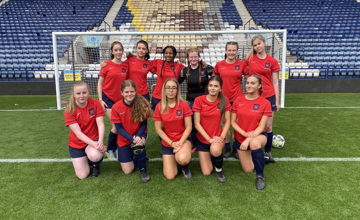 Image of Under 16 Girls Football Team Celebrate Winning at the Preston Schools Football Association Final