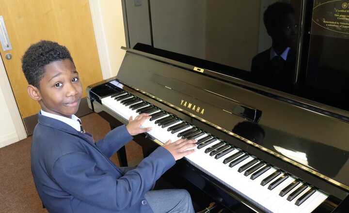 Image of Music Department celebrates the delivery of a beautiful, new piano