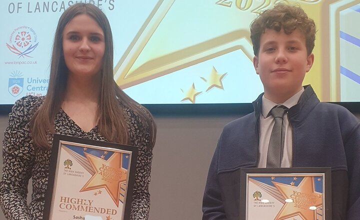 Image of Sasha and Nathanael highly commended for voluntary, community and charity work at the Lancashire Young Citizen Award