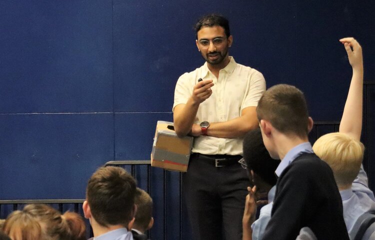 Image of Science Guest Speaker – Iman Hussain, Lancaster University PhD student, inspires pupils in year 9.