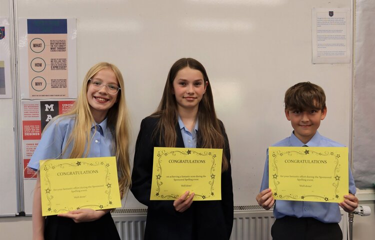 Image of Sponsored spell success. Our year 7 pupils raise over £300!