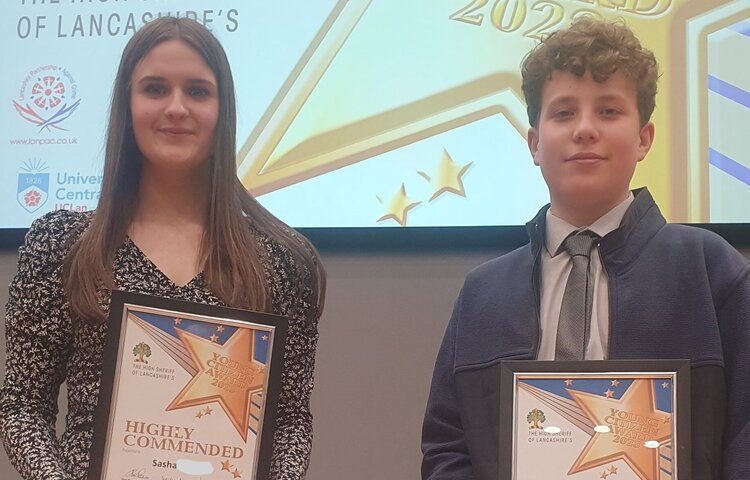 Image of Sasha and Nathanael highly commended for voluntary, community and charity work at the Lancashire Young Citizen Award