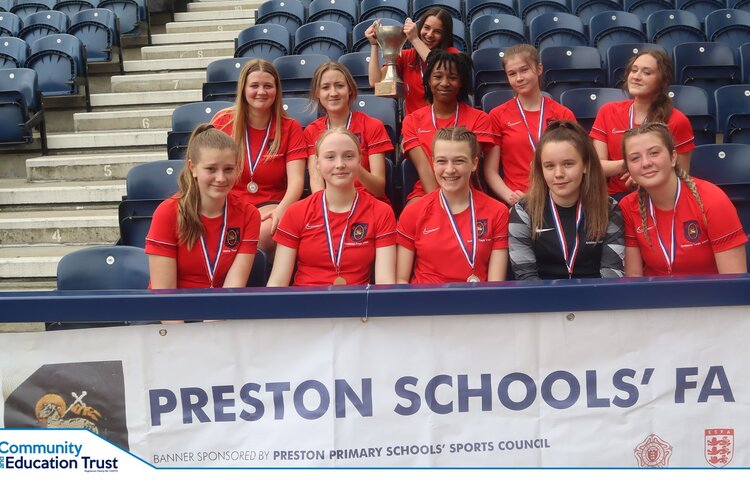 Image of Under 16 Girls Football Team win at Preston Schools Football Final