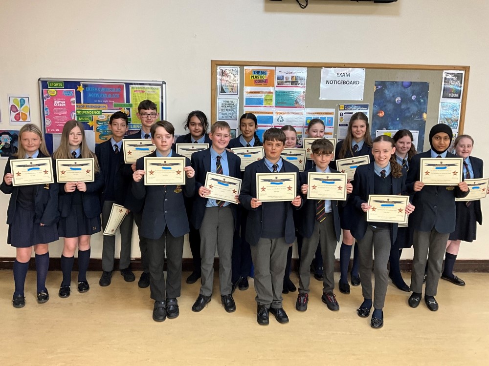 Image of Year 7 pupils awarded with Bronze and Silver Light Point award certificates