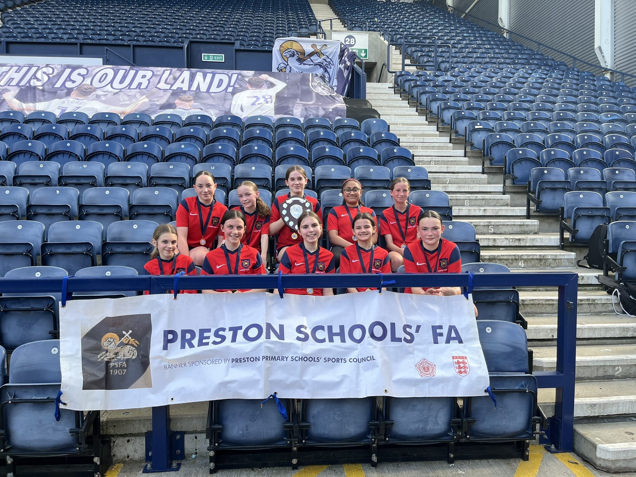 Image of Under 12's and Under 16's celebrate at the Preston Schools' FA Cup Finals