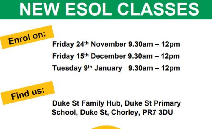 Image of NEW ESOL Classes at the Duke Street Family Hub 