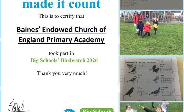 Image of Year 2 Awarded RSPB Big Schools' Birdwatch Certificate