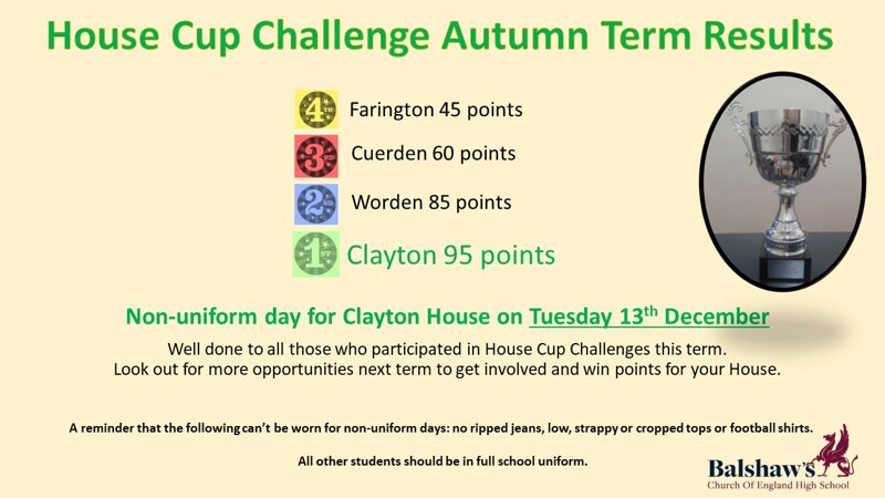 Image of House Cup Challenge Non-uniform Day - Tuesday 13th December