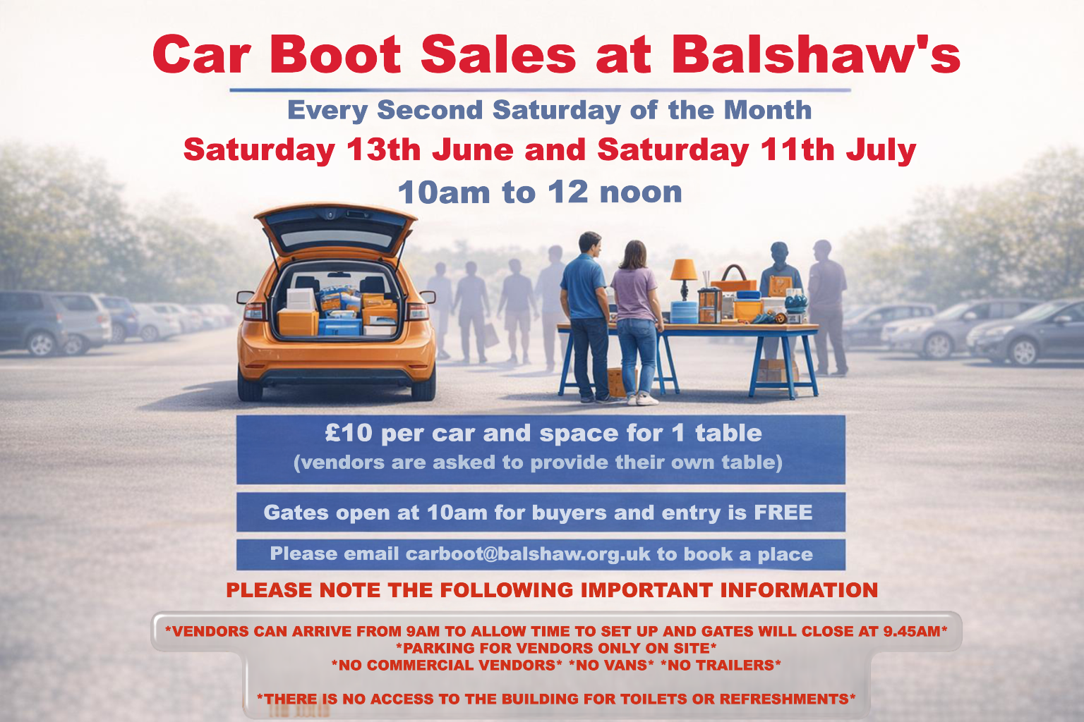 Image of Car Boot Sales at Balshaw's - Saturday 13 June and Saturday 11 July from 10am to 12 noon