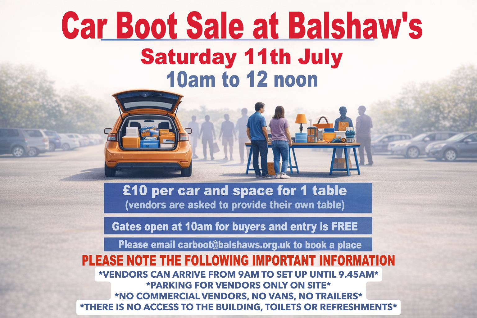 Image of Car Boot Sales at Balshaw's - Saturday 11 July from 10am to 12 noon