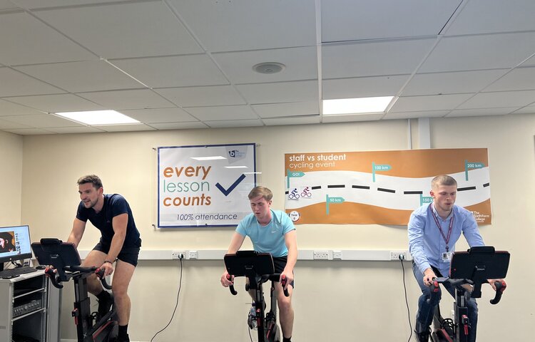 Image of Staff vs students cycling in fundraising for Turkey-Syria Earthquake Appeal