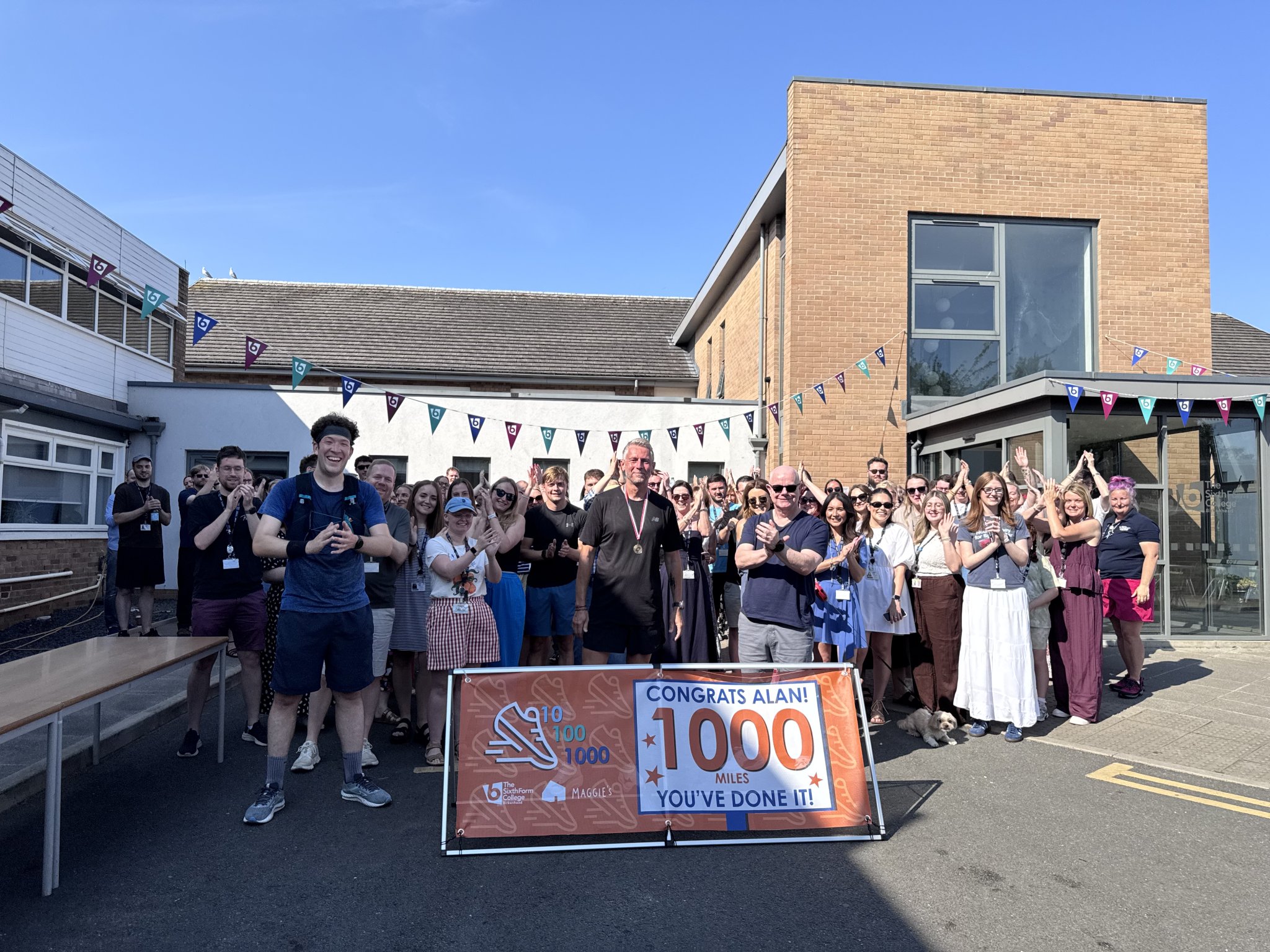 Image of Teacher at Birkenhead Sixth Form College crosses the finish line after inspiring 1,000 mile challenge for Maggie's Wirral