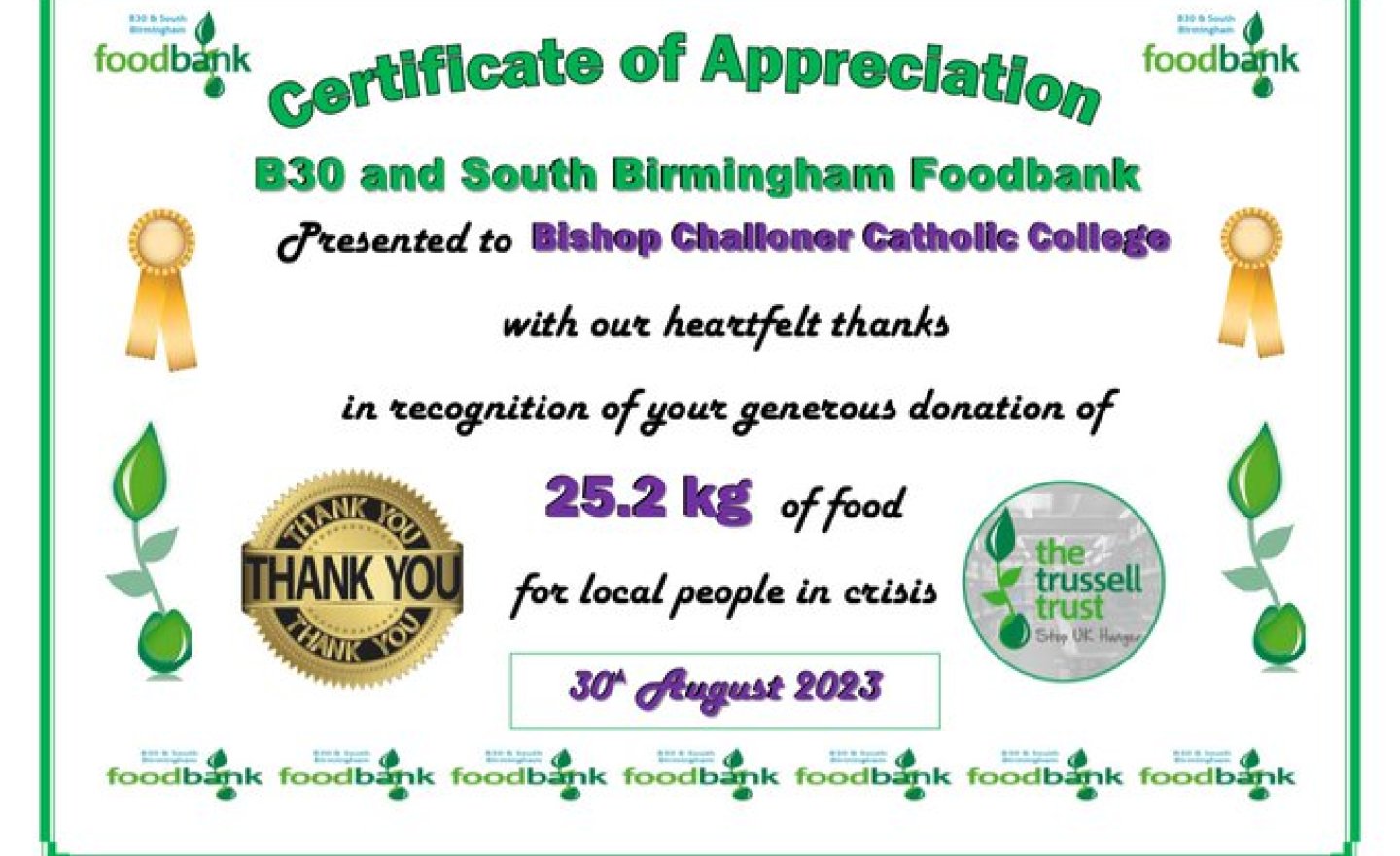 Image of B30 Foodbank - lovely thank you