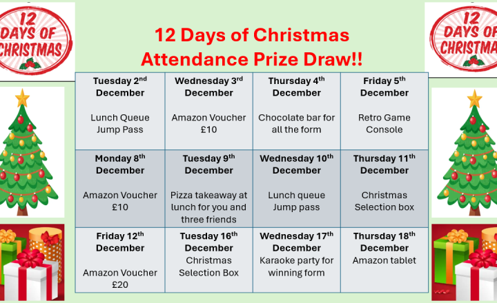 Image of 12 days of Christmas Attendance Prizes