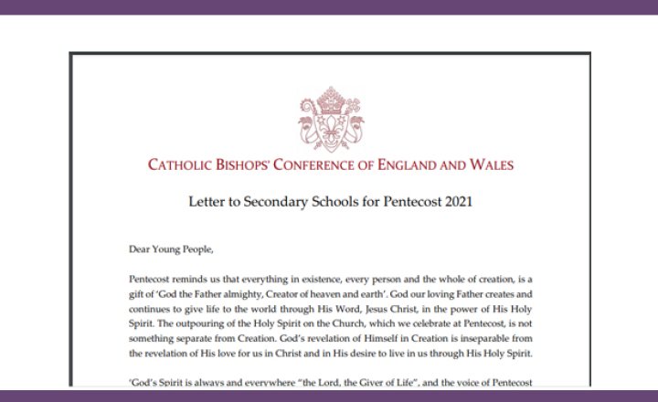Image of Letter to Secondary Schools for Pentecost 2021