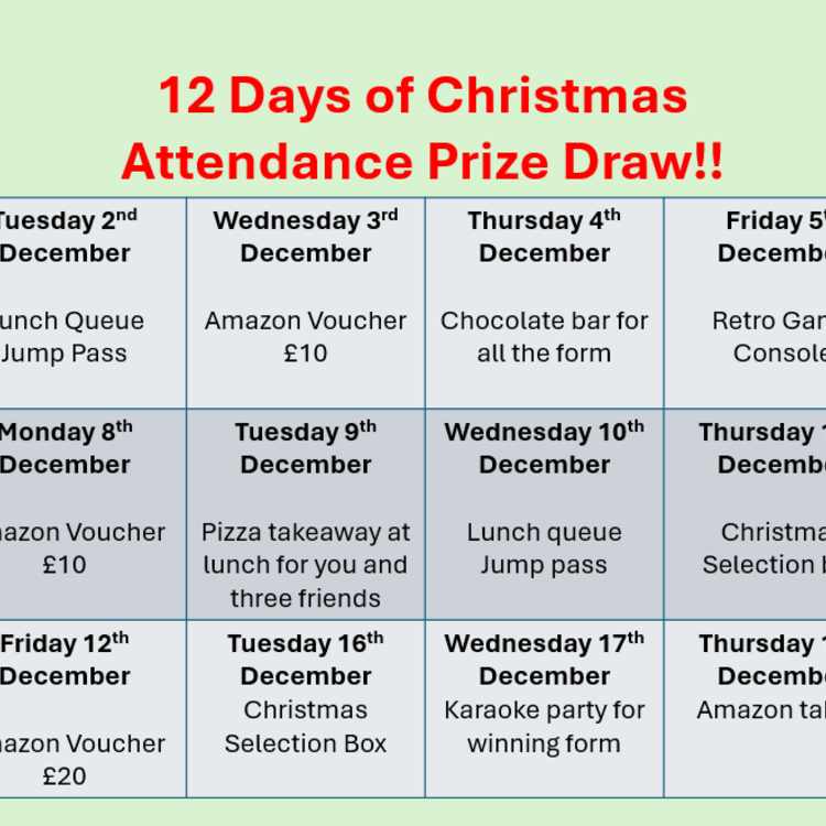 Image of 12 days of Christmas Attendance Prizes