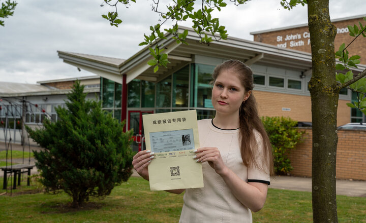 Image of A-Level Results Day 2025 - St John's: War refugee Sofiia celebrates exam success at St John’s.