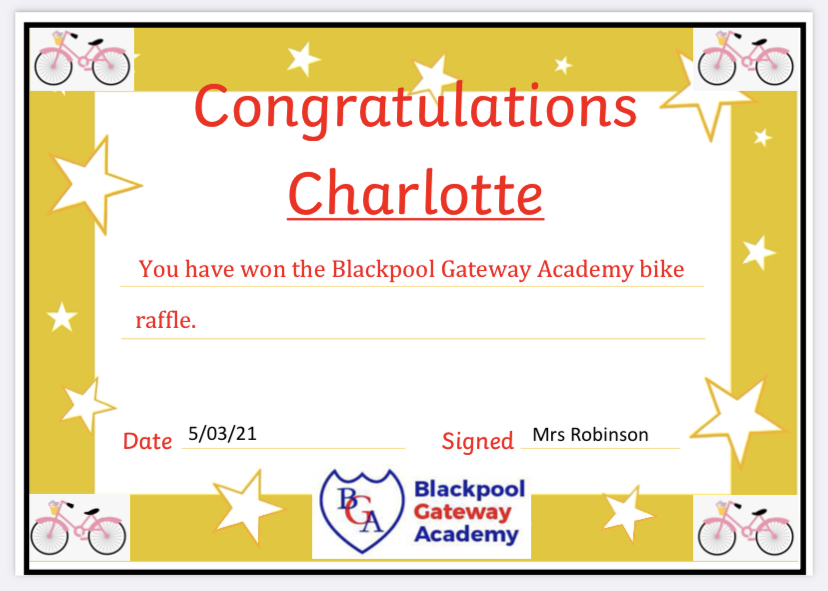 Image of Well done to our KS2 winner of a brand new bike! 