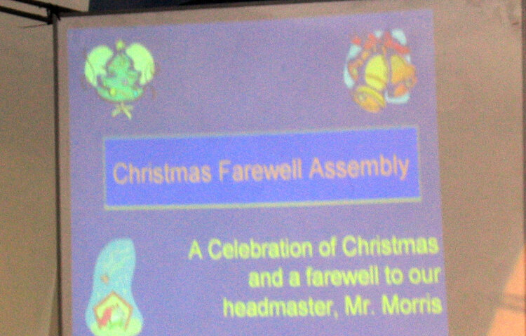 Image of Tribute to Mr Morris in the farewell assemblies....