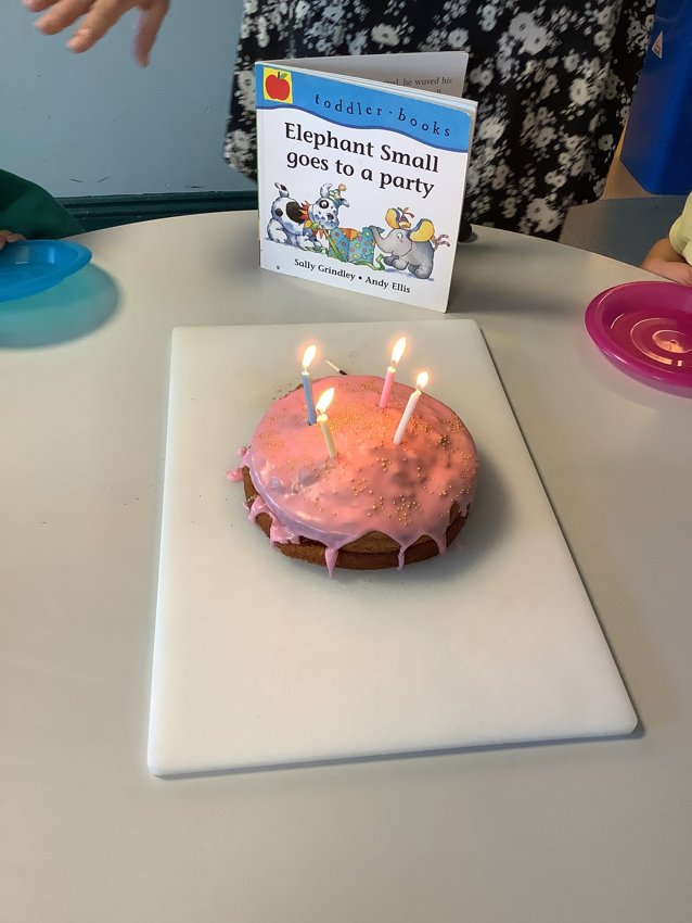 Image of Nursery - Birthdays - making a cake for Elephant Small.