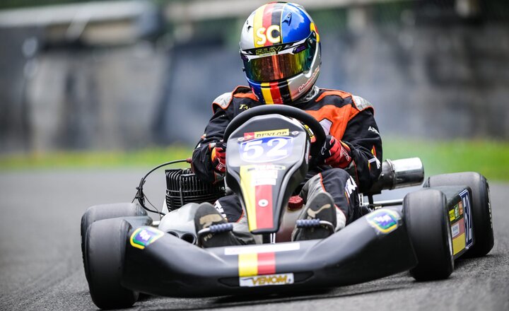 Carmel College Student, Seb, racing in the Annual Hooton Historic Karting Event