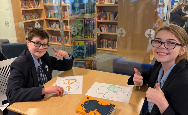 Carmel College students prepare to celebrate St Patrick's day by creating their own decorations