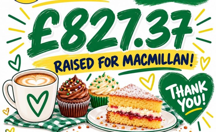 An amazing £827.37 raised from Carmel Macmillan Coffee Morning!