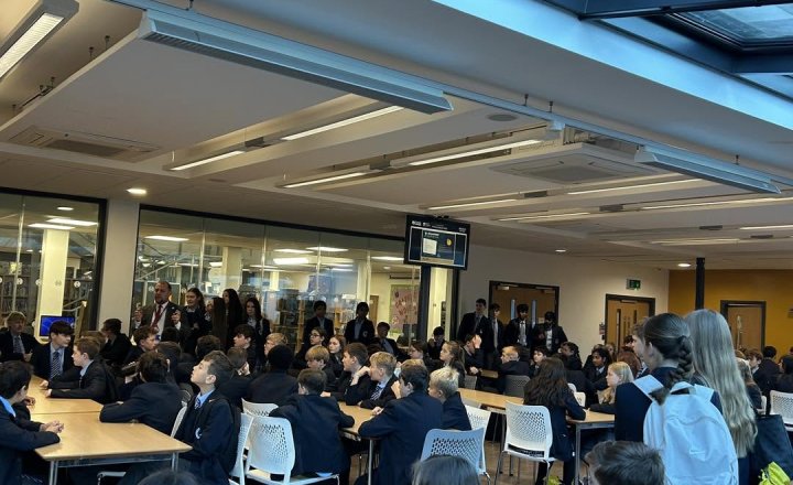 A croud of Carmel students gather to join the SVP Society