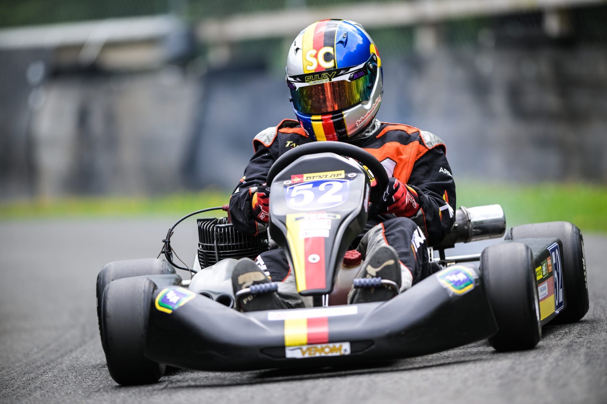 Carmel College Student, Seb, racing in the Annual Hooton Historic Karting Event