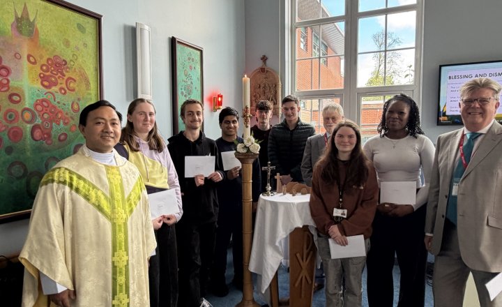 Carmel Sixth Form students presented with cheques to students preparing to travel to Peru