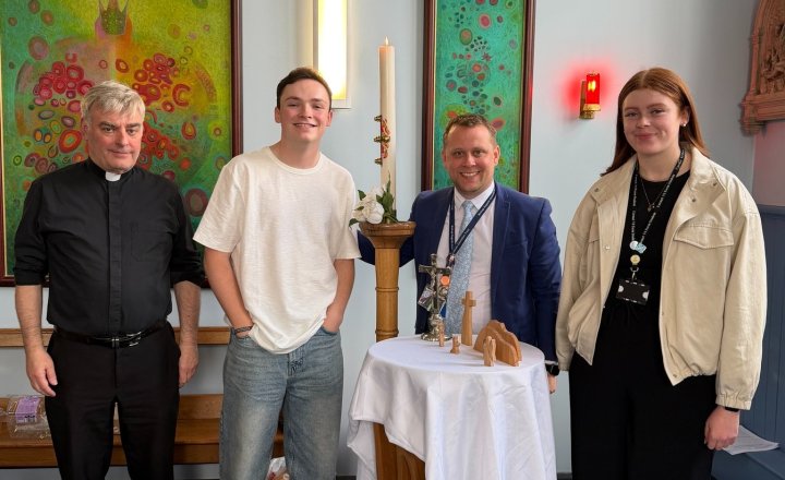 Carmel College Sixth Form students with Fr Kevin for the Youth Alpha session