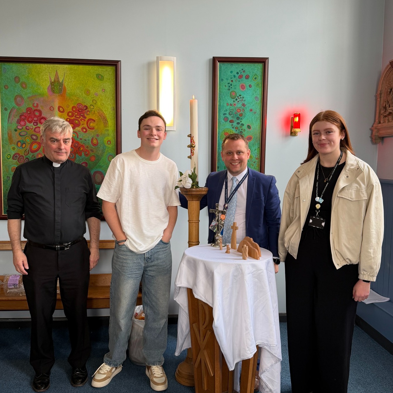 Carmel College Sixth Form students with Fr Kevin for the Youth Alpha session