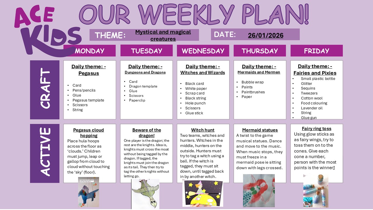 Image of ACE Kids Weekly Theme Chart w/c 26th January