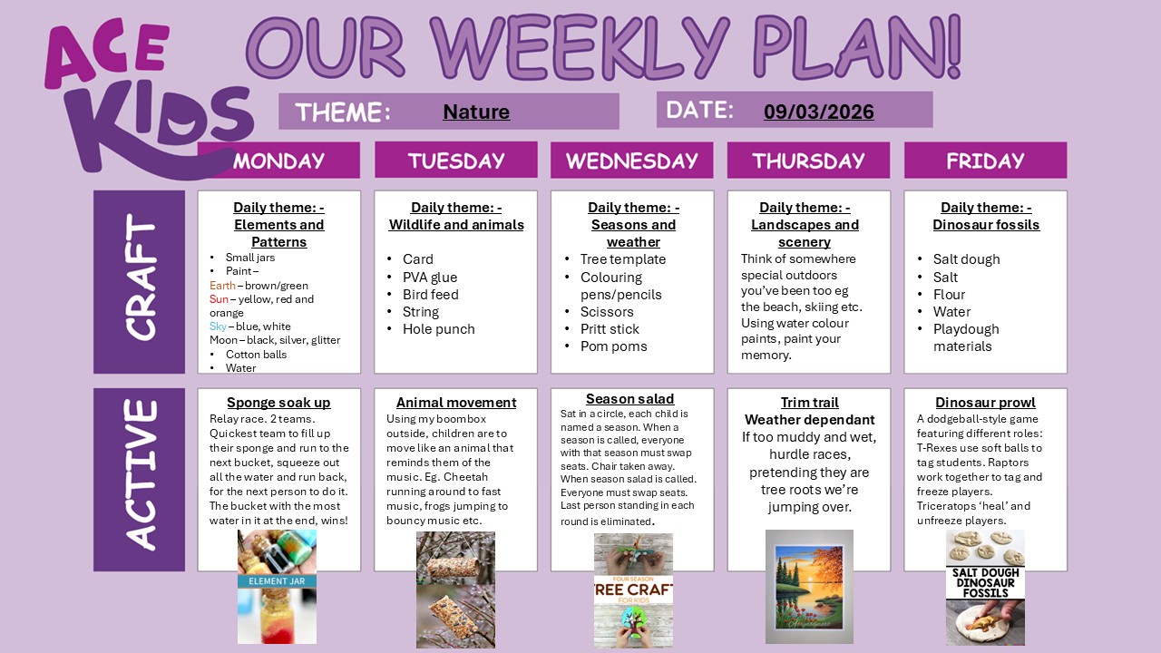 Image of ACE Kids Weekly Theme Chart w/c 9th March