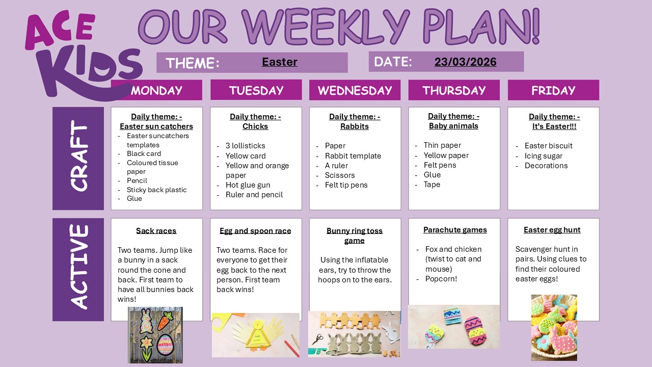 Image of ACE Kids Weekly Theme Chart w/c 23rd March