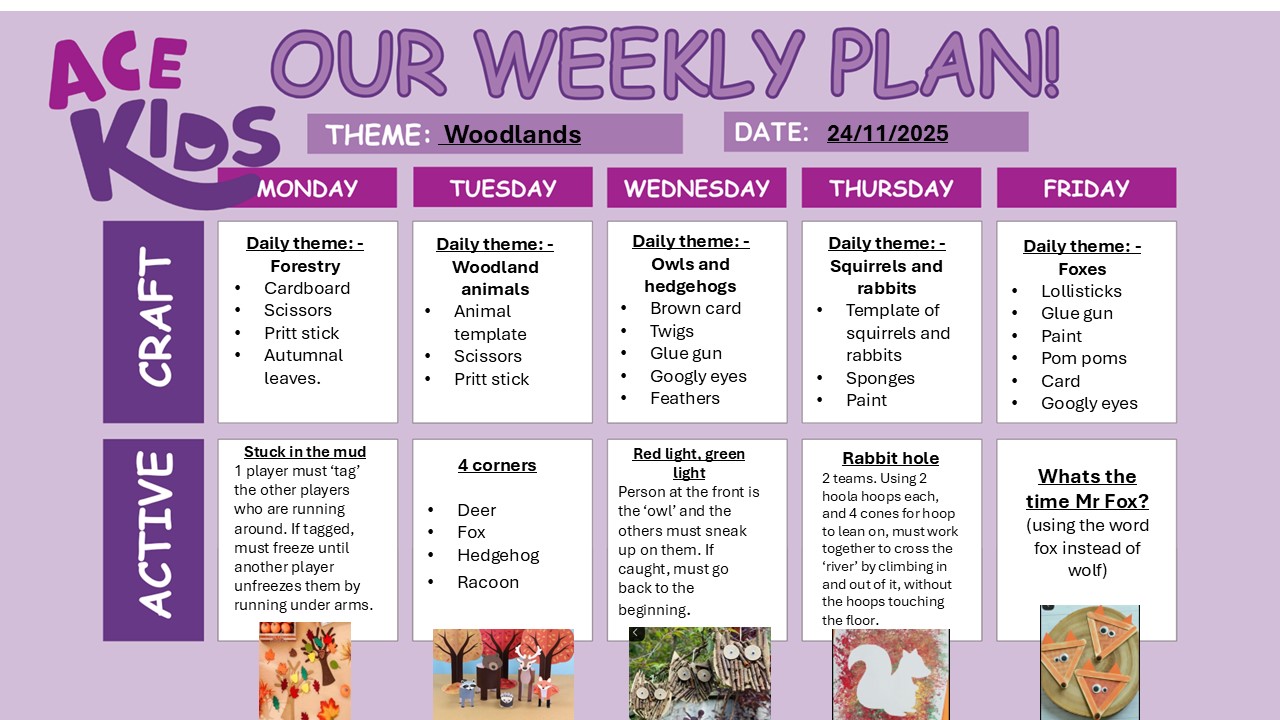 Image of ACE Kids Weekly Theme Chart w/c 24th November