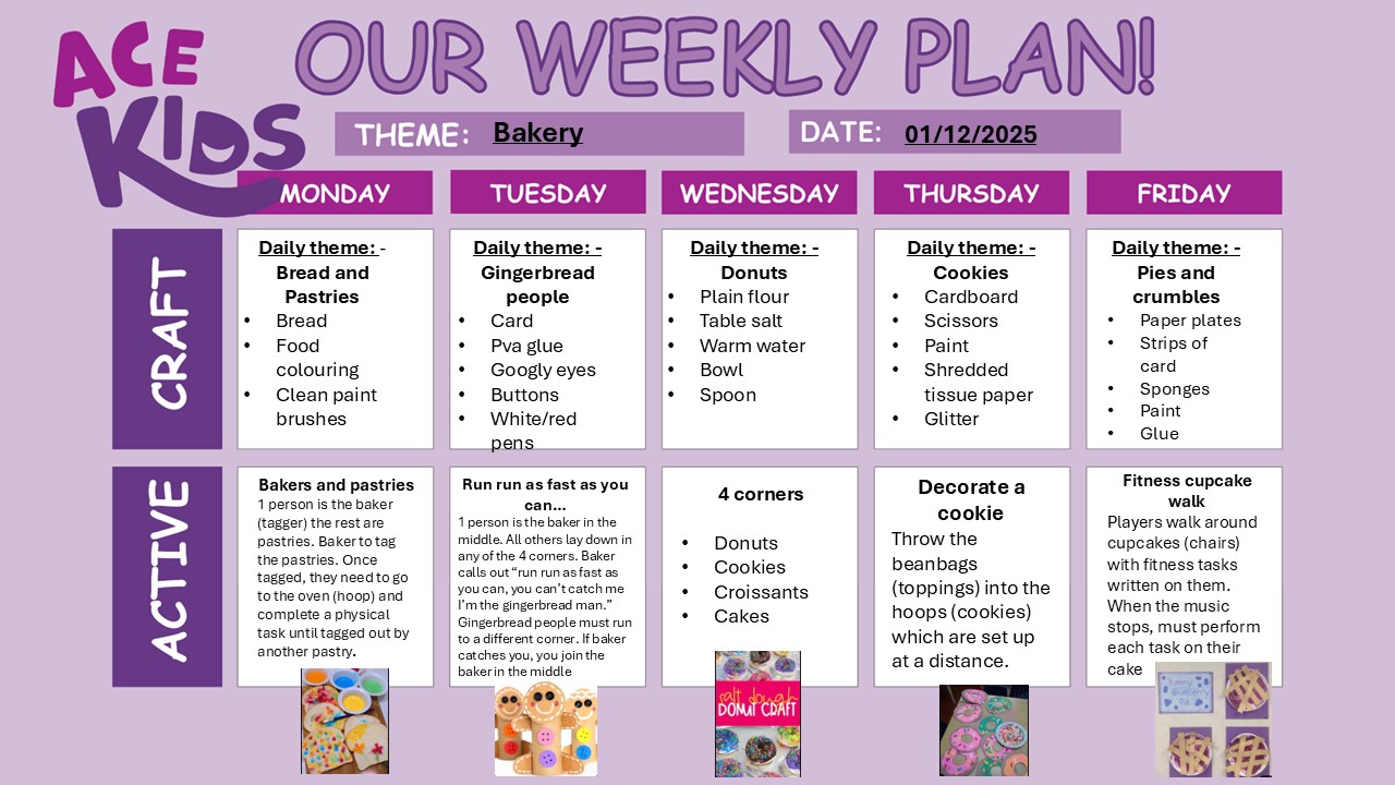 Image of ACE Kids Weekly Theme Chart w/c 1st December