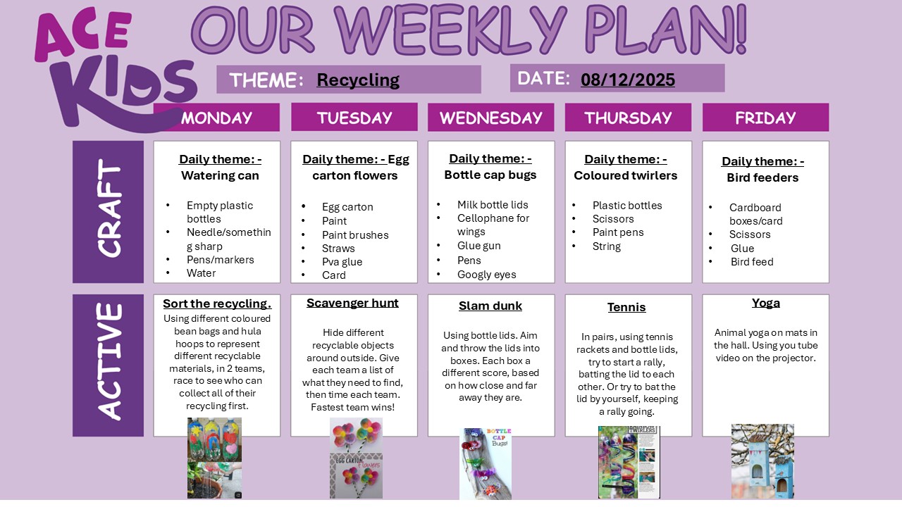 Image of ACE Kids Weekly Theme Chart w/c 8th December