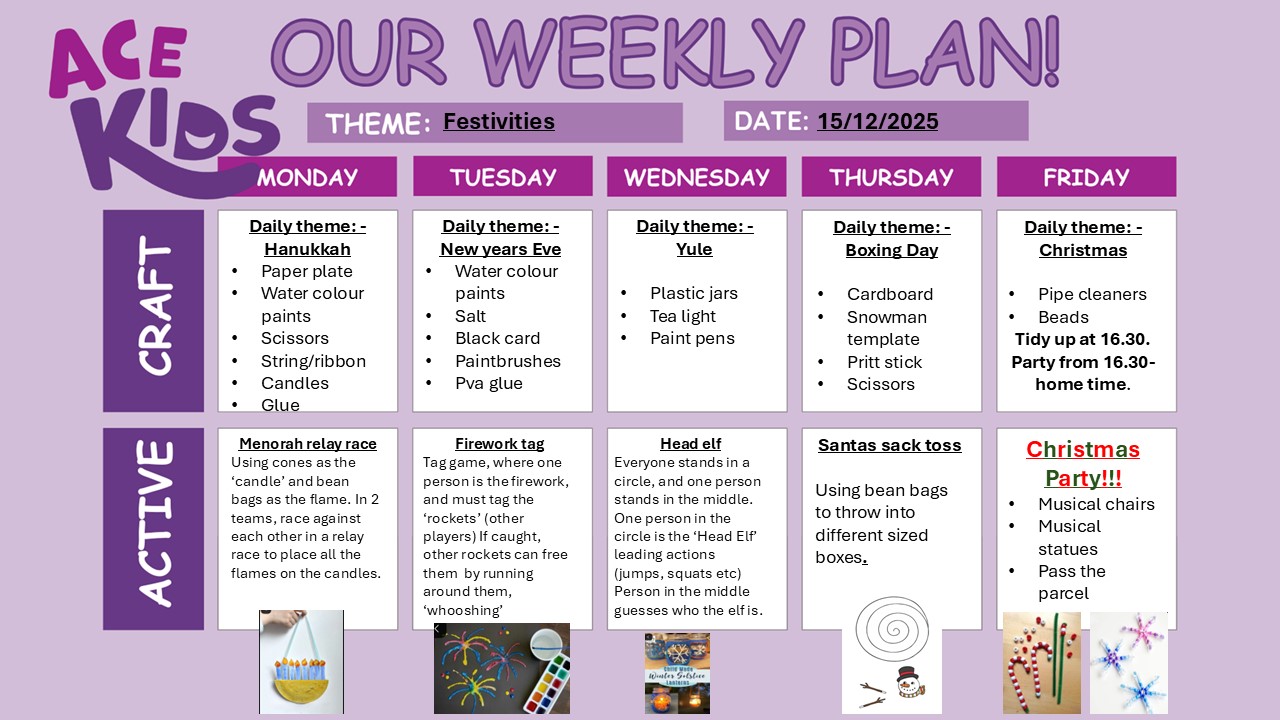 Image of ACE Kids Weekly Theme Chart w/c 15th December